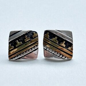 Vintage Tommy Charlie Navajo Sterling Silver Gold Sculptural Earrings